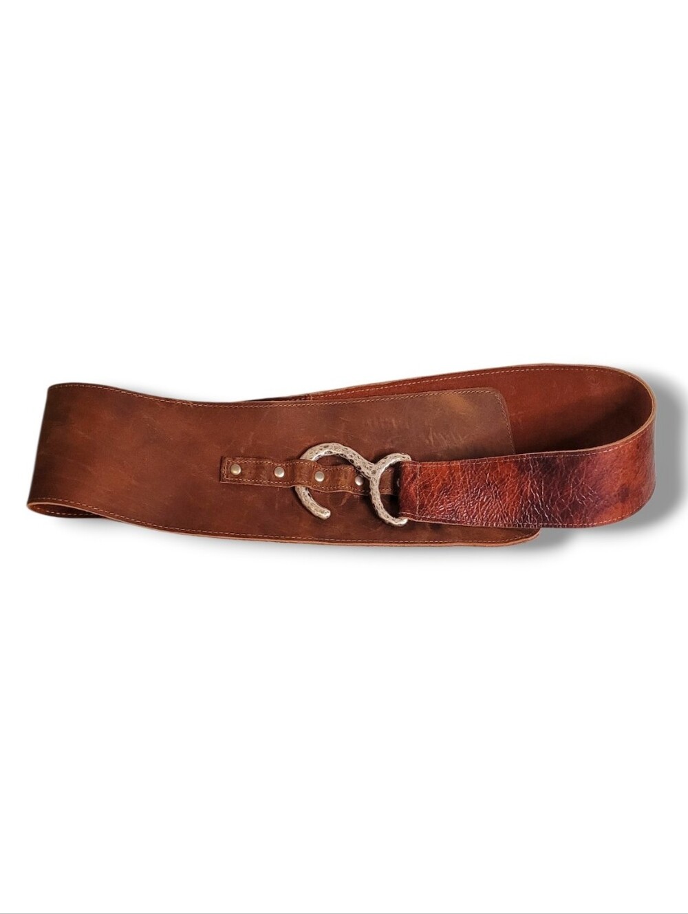 LEATHERROCK Genuine Leather Wide Belt Metal Horseshoe Latch Hook USA